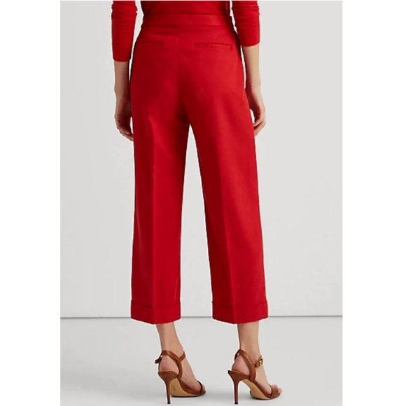 NWT Lauren Ralph Lauren Crepe Pleated Ankle Pants Lipstick Red 6 - Picture 3 of 5